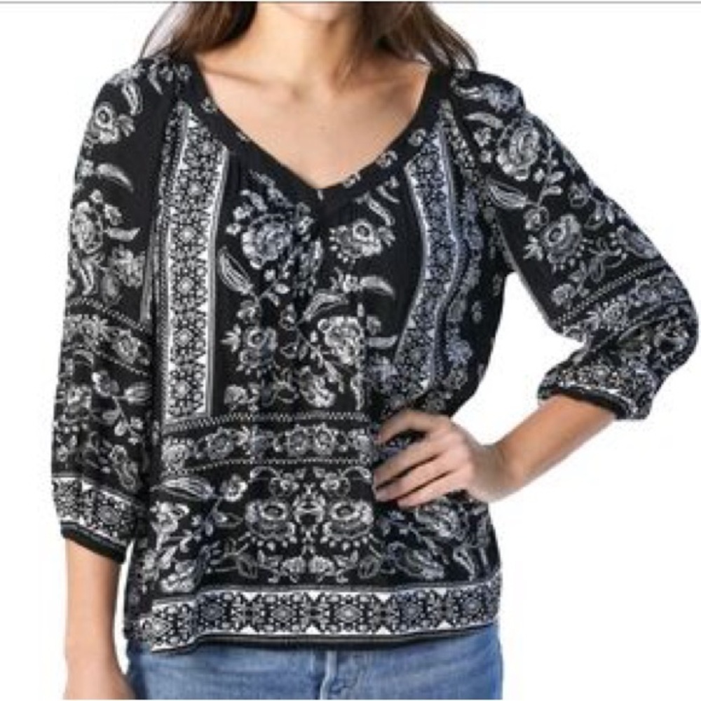 Bila Black and White Floral Blouse Sz M